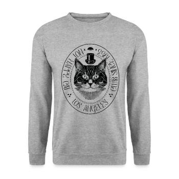 Club des chats pas contents L.A. - Sweat-shirt Unisexe - gris chiné - Devant - Alina (178cm) & Michal (187cm)