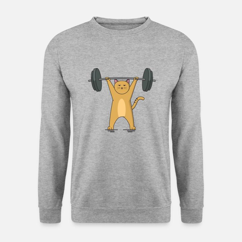 Katze Barbell - Unisex Pullover - Weißgrau meliert