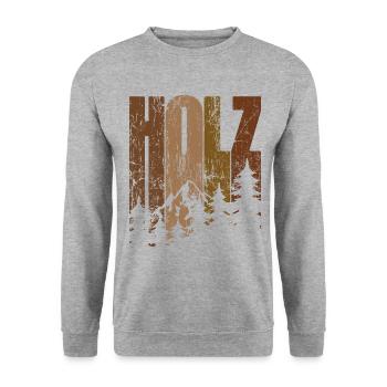 Holz - Wald - Brennholz - Schreiner - Unisex Pullover - Weißgrau meliert - Vorne - Alina (178cm) & Michal (187cm)