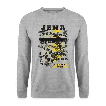 Jena Deutschland Stadt Skyline Heimat Liebe - Unisex Pullover - Weißgrau meliert - Vorne - Alina (178cm) & Michal (187cm)