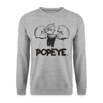 Popeye Stirnrunzelnd Muskeln Anspannen - Unisex Pullover - Weißgrau meliert - Vorne - Alina (178cm) & Michal (187cm)