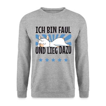 Lama Alpaka Ich Bin Faul Und Lieg Dazu Schlafen - Unisex Pullover - Weißgrau meliert - Vorne - Alina (178cm) & Michal (187cm)