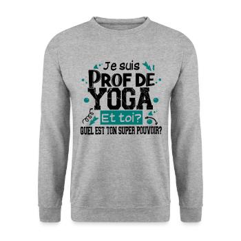 Prof Professeur Yoga Métier Zen Méditation Humour - Sweat-shirt Unisexe - gris chiné - Devant - Alina (178cm) & Michal (187cm)