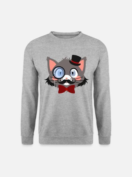 Herrenkatze mit Monokel und Hut - Unisex Pullover - Weißgrau meliert