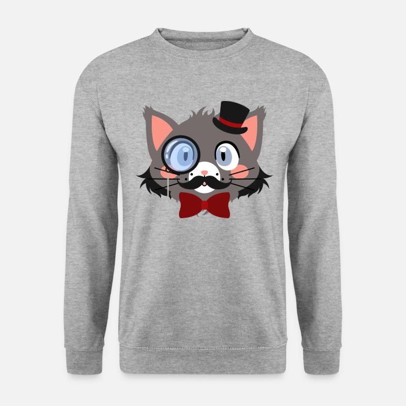 Herrenkatze mit Monokel und Hut - Unisex Pullover - Weißgrau meliert