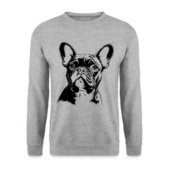 Französische Bulldogge - Unisex Pullover - Weißgrau meliert - Vorne - Alina (178cm) & Michal (187cm)