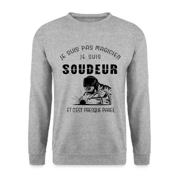 Je suis soudeur comme magicien - cadeau soudeur - Sweat-shirt Unisexe - gris chiné - Devant - Alina (178cm) & Michal (187cm)