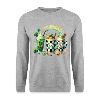 Café Happy St. Patrick's Day Leprechaun - Sweat-shirt Unisexe - gris chiné - Devant - Alina (178cm) & Michal (187cm)