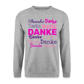 DANKE - DANKESCHÖN - DANKBARKEIT - DANKBAR - Unisex Pullover - Weißgrau meliert - Vorne - Alina (178cm) & Michal (187cm)