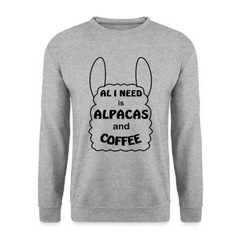 Alpakas und Kaffee - Unisex Pullover - Weißgrau meliert - Vorne - Alina (178cm) & Michal (187cm)