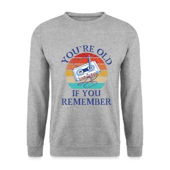 Retro Vintage Kassette mit Spruch - Unisex Pullover - Weißgrau meliert - Vorne - Alina (178cm) & Michal (187cm)