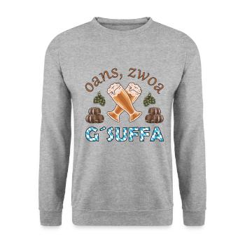 Bier saufen Party Trink Spruch Mallorca - Unisex Pullover - Weißgrau meliert - Vorne - Alina (178cm) & Michal (187cm)