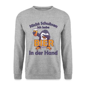 Bier saufen Party Pinguin Spruch Mallorca - Unisex Pullover - Weißgrau meliert - Vorne - Alina (178cm) & Michal (187cm)