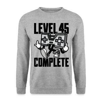 Level 45 Complete Geburtstagsgeschenk 45 Jahre - Unisex Pullover - Weißgrau meliert - Vorne - Alina (178cm) & Michal (187cm)