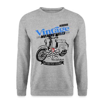 Simson Schwalbe DDR Moped - Unisex Pullover - Weißgrau meliert - Vorne - Alina (178cm) & Michal (187cm)