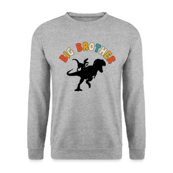 Beförderung zum Big Brother Dinosaurier Geschenk, Big Brother - Unisex Pullover - Weißgrau meliert - Vorne - Alina (178cm) & Michal (187cm)