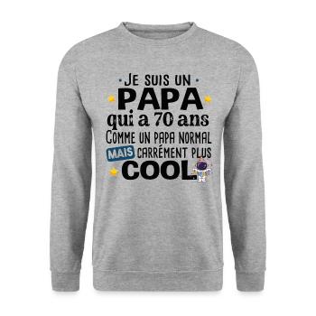 Papa 70 ans Anniversaire Fête des Pères Humour - Sweat-shirt Unisexe - gris chiné - Devant - Alina (178cm) & Michal (187cm)