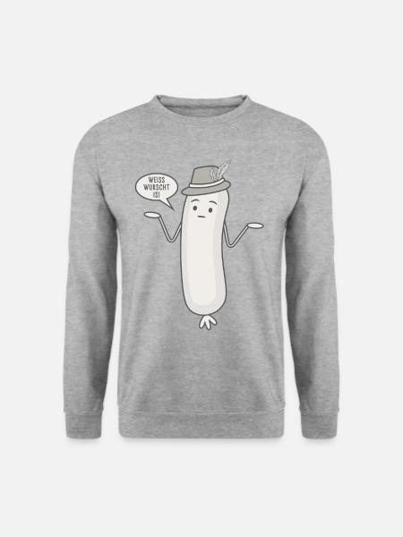 Lustige Weißwurst Spruch Wurst - Weiss wurscht is - Unisex Pullover - Weißgrau meliert