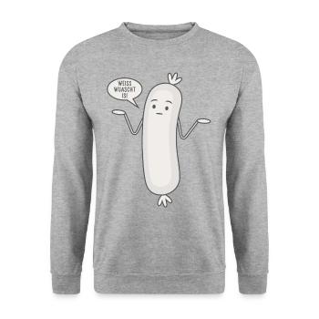 Weiss wuascht is - Spruch Wurst Lustige Weißwurst - Unisex Pullover - Weißgrau meliert - Vorne - Alina (178cm) & Michal (187cm)