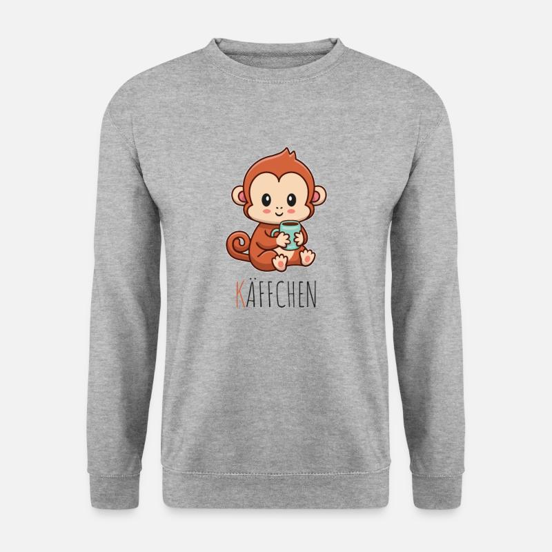 Käffchen Äffchen mit Tasse Kaffee Kaffeetrinker - Unisex Pullover - Weißgrau meliert