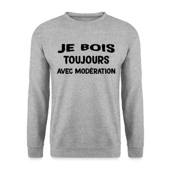 Je Bois Toujours Avec Modération Cadeau Apéro - Sweat-shirt Unisexe - gris chiné - Devant - Alina (178cm) & Michal (187cm)
