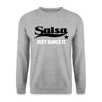 Salsa Just Dance It - Salsa Dance Shirt - Unisex Pullover - Weißgrau meliert - Vorne - Alina (178cm) & Michal (187cm)
