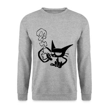 Coffee Cat - Sweat-shirt Unisexe - gris chiné - Devant - Alina (178cm) & Michal (187cm)