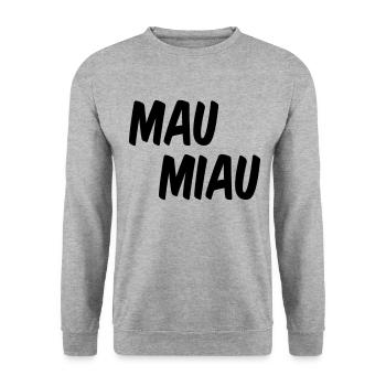 Katzen miezen Mau Miau - Unisex Pullover - Weißgrau meliert - Vorne - Alina (178cm) & Michal (187cm)