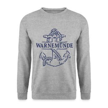 Anker Warnemünde Ostsee als Souvenir - Unisex Pullover - Weißgrau meliert - Vorne - Alina (178cm) & Michal (187cm)