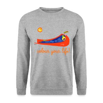 colour your life! - Unisex Pullover - Weißgrau meliert - Vorne - Alina (178cm) & Michal (187cm)