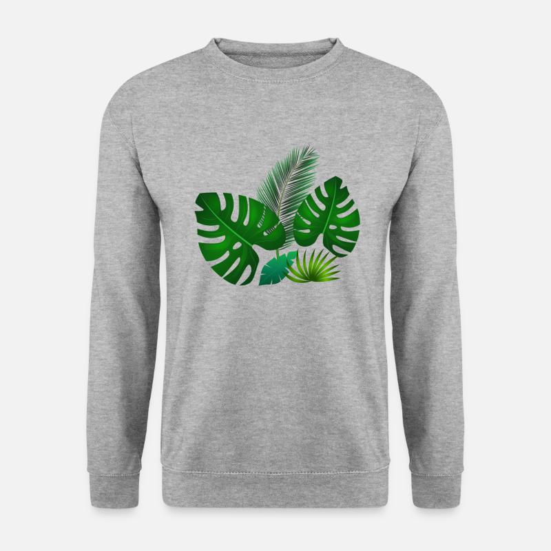 Grüne tropische Blätter - Unisex Pullover - Weißgrau meliert