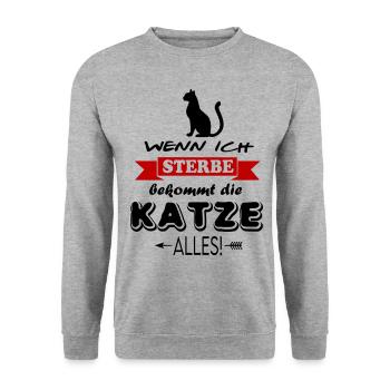 Sprüche Katzenliebhaber Ich liebe meine Katze - Unisex Pullover - Weißgrau meliert - Vorne - Alina (178cm) & Michal (187cm)