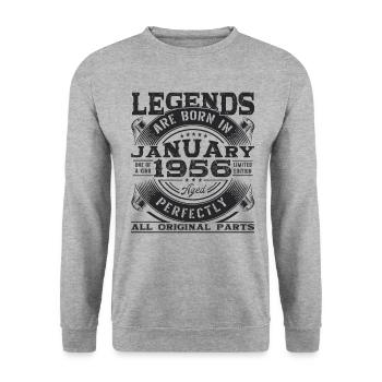 Né en 1956 janvier 67e anniversaire Homme cadeau - Sweat-shirt Unisexe - gris chiné - Devant - Alina (178cm) & Michal (187cm)