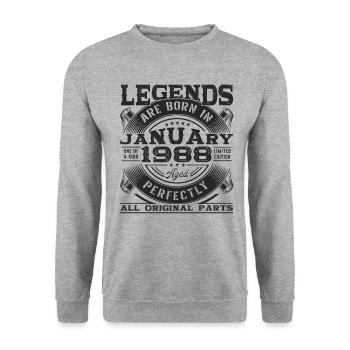 Né 1988 Janvier 35th anniversaire Homme cadeau - Sweat-shirt Unisexe - gris chiné - Devant - Alina (178cm) & Michal (187cm)