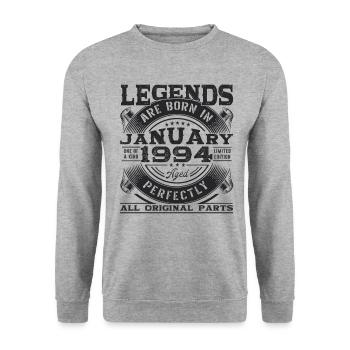 Né le 29 janvier 1994 Gift Man - Sweat-shirt Unisexe - gris chiné - Devant - Alina (178cm) & Michal (187cm)