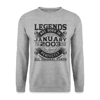 Année 2003 Janvier 20e anniversaire cadeau homme - Sweat-shirt Unisexe - gris chiné - Devant - Alina (178cm) & Michal (187cm)