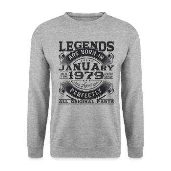 Born 1979 January 44th birthday Gift man - Unisex Sweatshirt - salt & pepper - Front - Alina (178cm) & Michal (187cm)