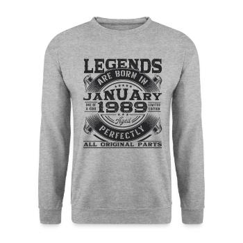 Né 1989 Janvier 34th anniversaire Homme cadeau - Sweat-shirt Unisexe - gris chiné - Devant - Alina (178cm) & Michal (187cm)
