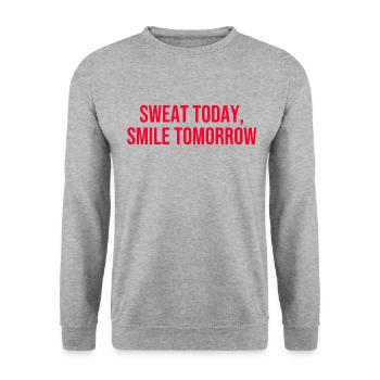 Sweat Today Smile Tomorrow Grafik - Unisex Pullover - Weißgrau meliert - Vorne - Alina (178cm) & Michal (187cm)