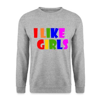 I like girls - Unisex Pullover - Weißgrau meliert - Vorne - Alina (178cm) & Michal (187cm)