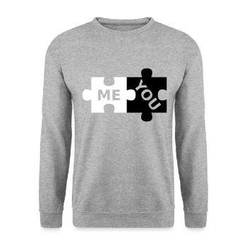 Puzzleteile me and you - Unisex Pullover - Weißgrau meliert - Vorne - Alina (178cm) & Michal (187cm)