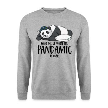 Panda Spruch Wake me up when the pandamic is over - Unisex Pullover - Weißgrau meliert - Vorne - Alina (178cm) & Michal (187cm)
