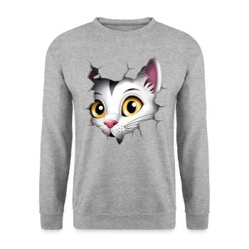 Hole Peekaboo: Baby-Katze auf Abenteuer - Unisex Pullover - Weißgrau meliert - Vorne - Alina (178cm) & Michal (187cm)