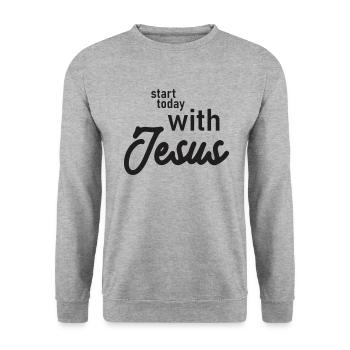 Start Today With Jesus - Unisex Sweatshirt - salt & pepper - Front - Alina (178cm) & Michal (187cm)