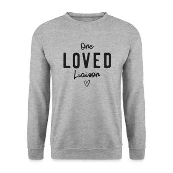 One Loved Liaison - Wear Love, Inspire Unity - Unisex Sweatshirt - salt & pepper - Front - Alina (178cm) & Michal (187cm)