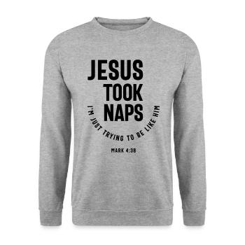 Following Jesus Example Mark 4:38 Quote - Unisex Sweatshirt - salt & pepper - Front - Alina (178cm) & Michal (187cm)