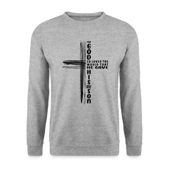 God's Love Revealed John 3:16 Christian Quote - Unisex Sweatshirt - salt & pepper - Front - Alina (178cm) & Michal (187cm)