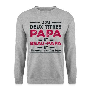 Ich habe zwei Titel: Papa und Stiefvater - Unisex Pullover - Weißgrau meliert - Vorne - Alina (178cm) & Michal (187cm)