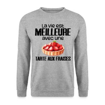 Strawberry Pie - Unisex Sweatshirt - salt & pepper - Front - Alina (178cm) & Michal (187cm)