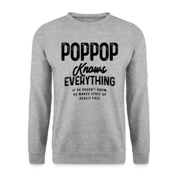 Pop-Pop Knows Everything - Grandparents - Unisex Sweatshirt - salt & pepper - Front - Alina (178cm) & Michal (187cm)